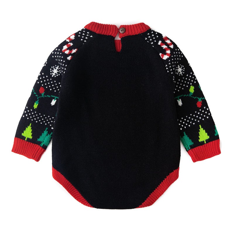 Simplee kids Baby Boys Girls Ugly Christmas Sweater Romper Winter Knitted Pullover Onesies for 12 Months Black - Image 2